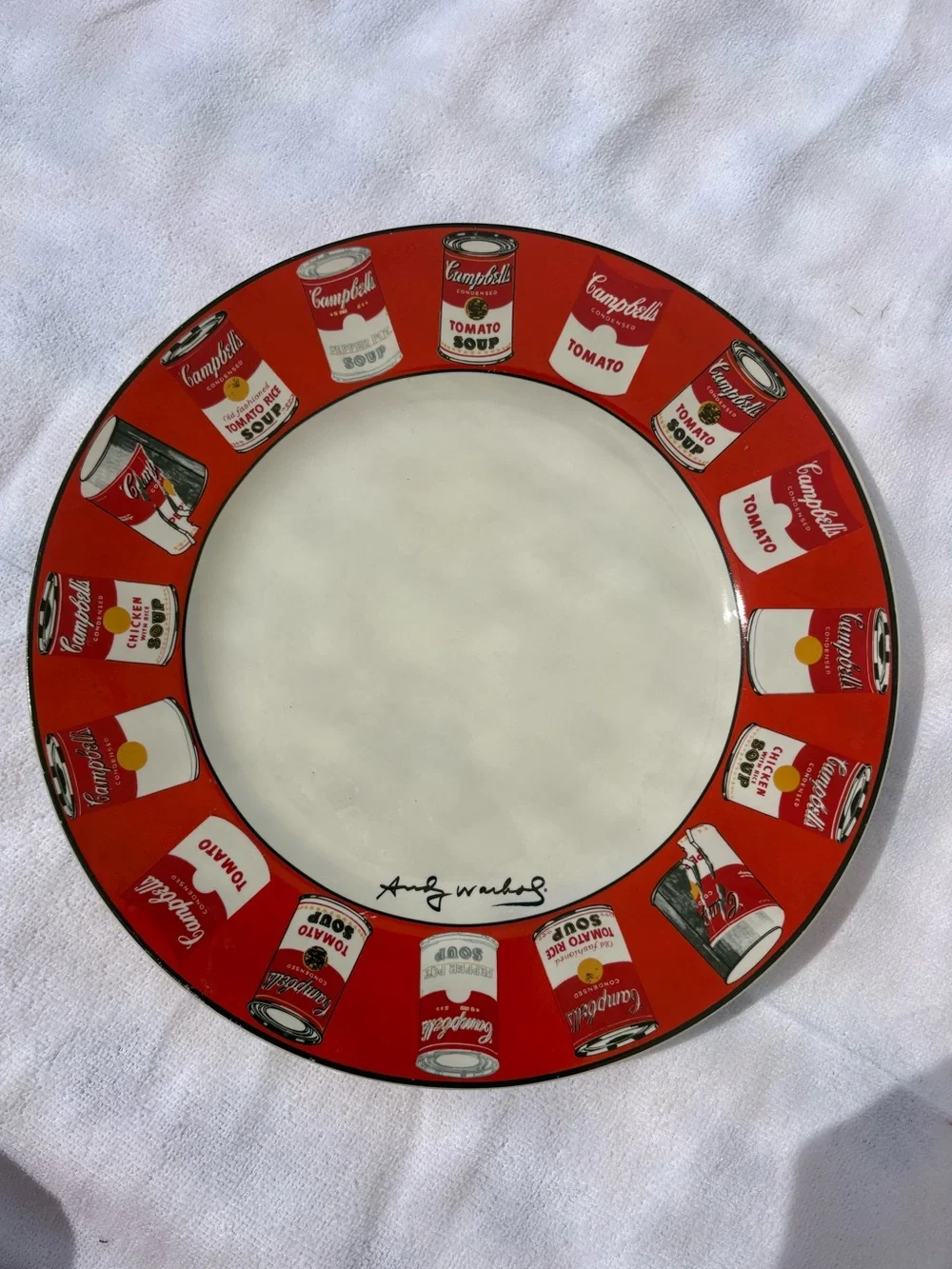 ANDY WARHOL POP ART CAMPBELL’S SOUP Cans 10.5” White Dinner Plate BLOCK